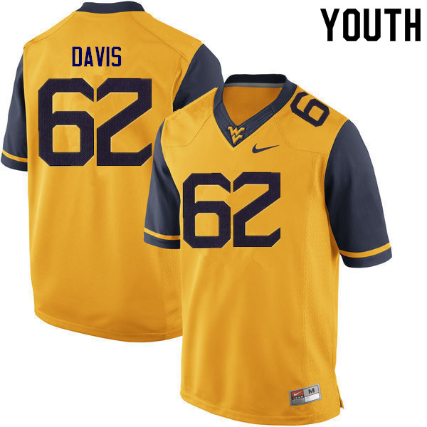 NCAA Youth Zach Davis West Virginia Mountaineers Gold #62 Nike Stitched Football College Authentic Jersey AT23D37GM